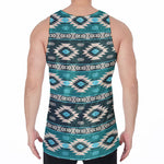 Teal Southwestern Navajo Pattern Print Men's Velvet Tank Top
