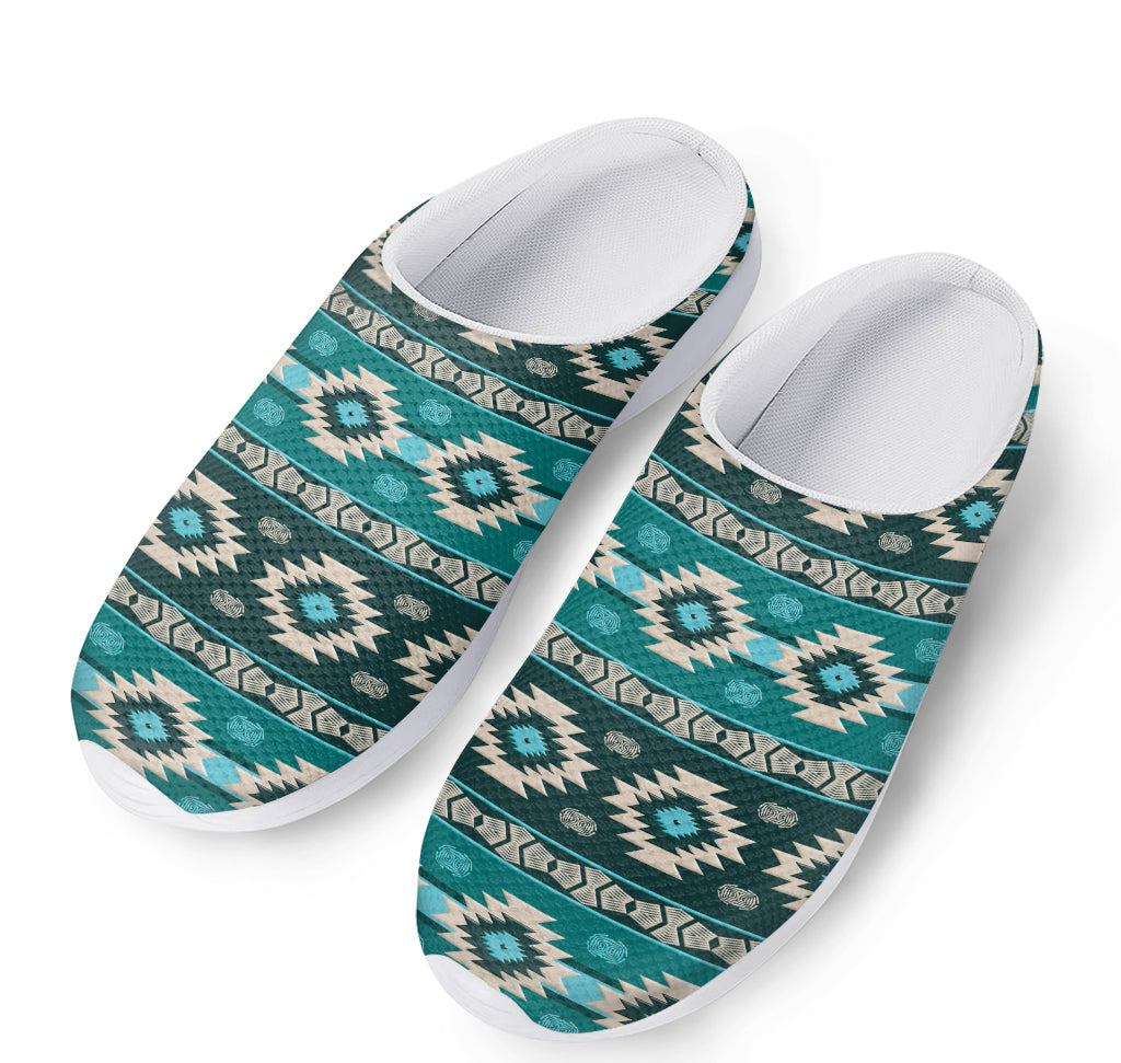 Teal Southwestern Navajo Pattern Print Mesh Casual Shoes