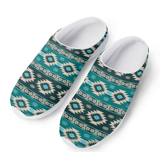 Teal Southwestern Navajo Pattern Print Mesh Casual Shoes