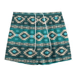 Teal Southwestern Navajo Pattern Print Mesh Shorts