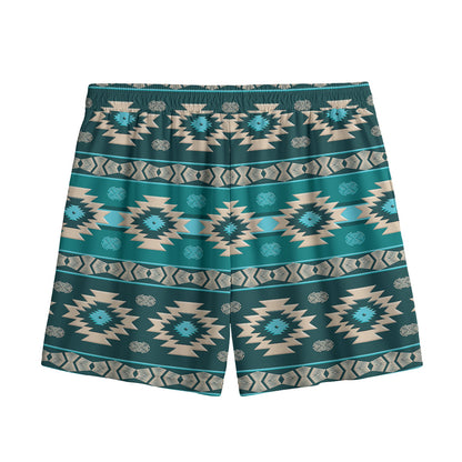 Teal Southwestern Navajo Pattern Print Mesh Shorts