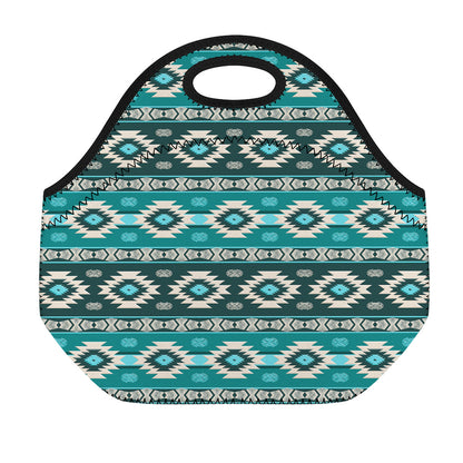Teal Southwestern Navajo Pattern Print Neoprene Lunch Bag
