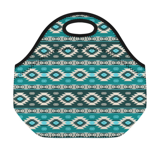 Teal Southwestern Navajo Pattern Print Neoprene Lunch Bag