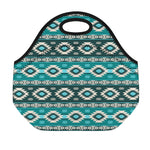 Teal Southwestern Navajo Pattern Print Neoprene Lunch Bag
