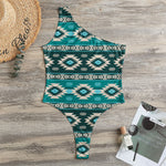Teal Southwestern Navajo Pattern Print One Shoulder Bodysuit