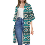Teal Southwestern Navajo Pattern Print Open Front Beach Cover Up