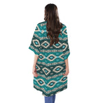 Teal Southwestern Navajo Pattern Print Open Front Beach Cover Up