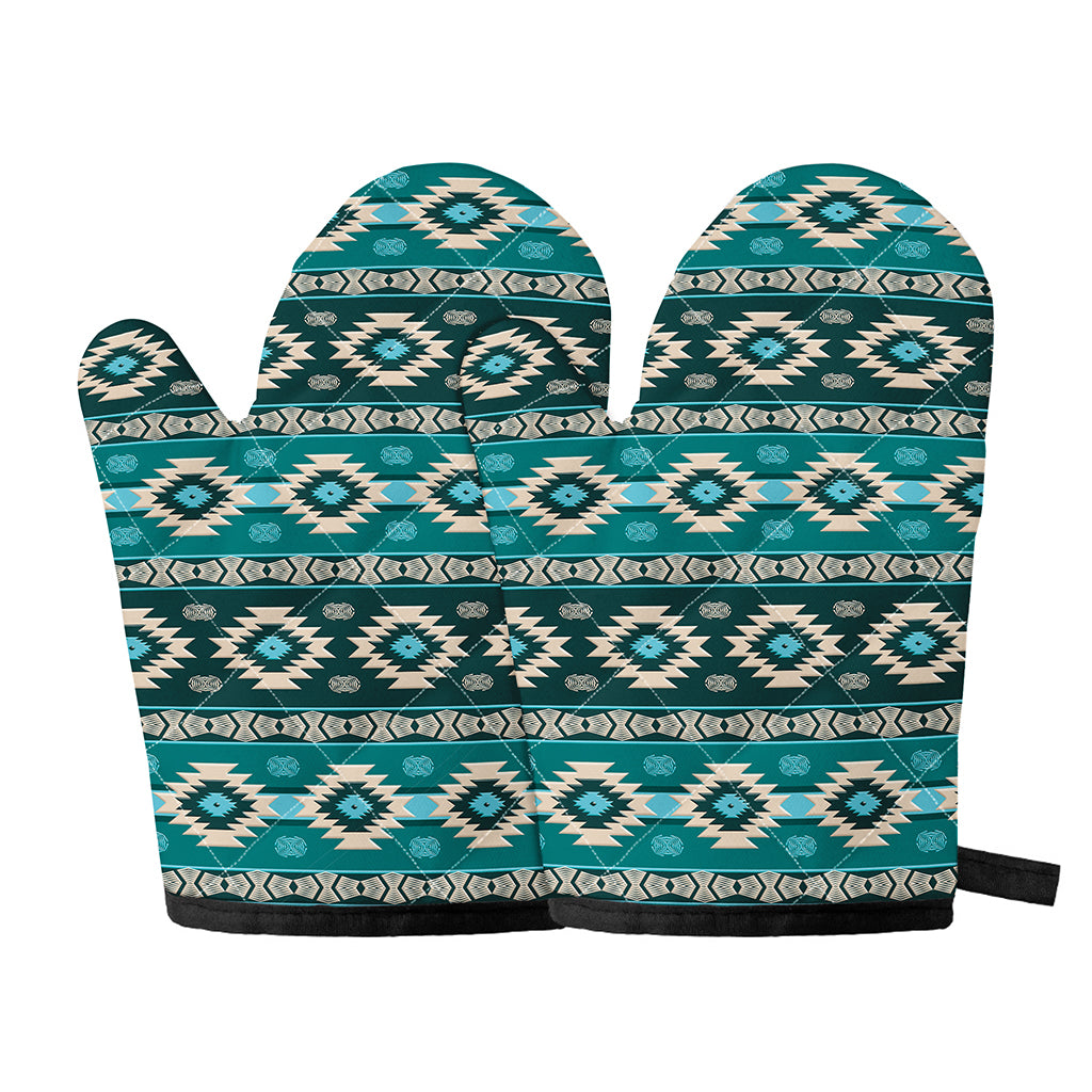 Teal Southwestern Navajo Pattern Print Oven Mitts