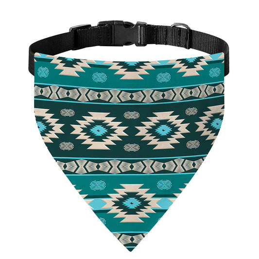Teal Southwestern Navajo Pattern Print Over The Collar Dog Bandana