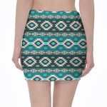 Teal Southwestern Navajo Pattern Print Pencil Mini Skirt