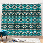 Teal Southwestern Navajo Pattern Print Pencil Pleat Curtains