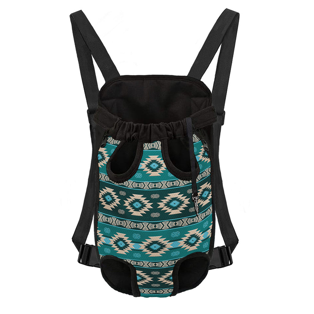 Teal Southwestern Navajo Pattern Print Pet Carrier Backpack