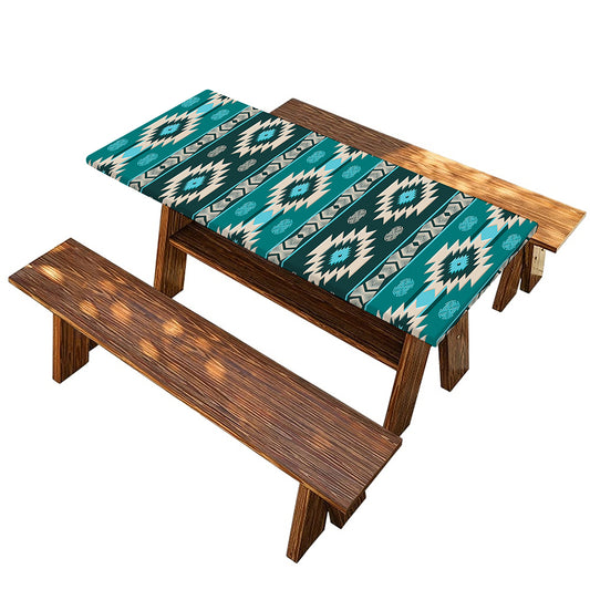Teal Southwestern Navajo Pattern Print Picnic Table Cover