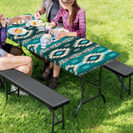 Teal Southwestern Navajo Pattern Print Picnic Table Cover