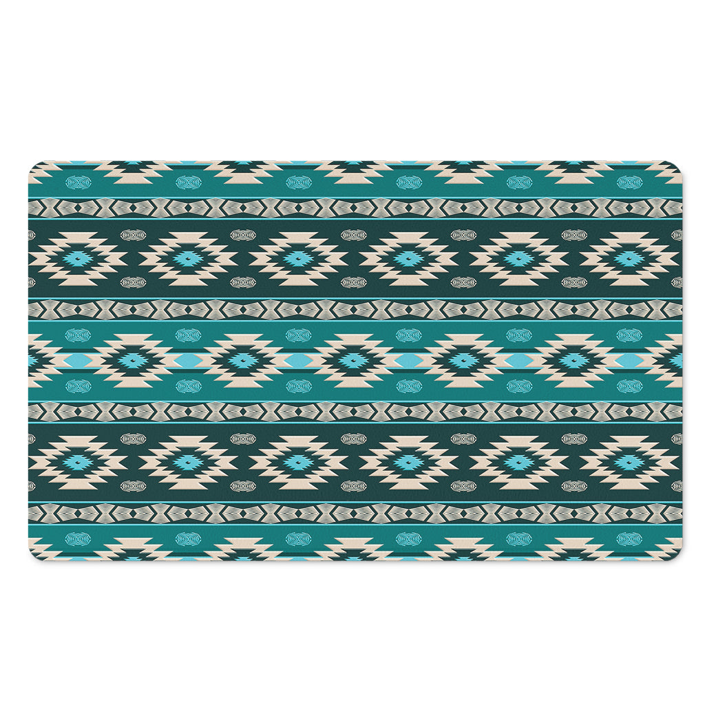 Teal Southwestern Navajo Pattern Print Polyester Doormat