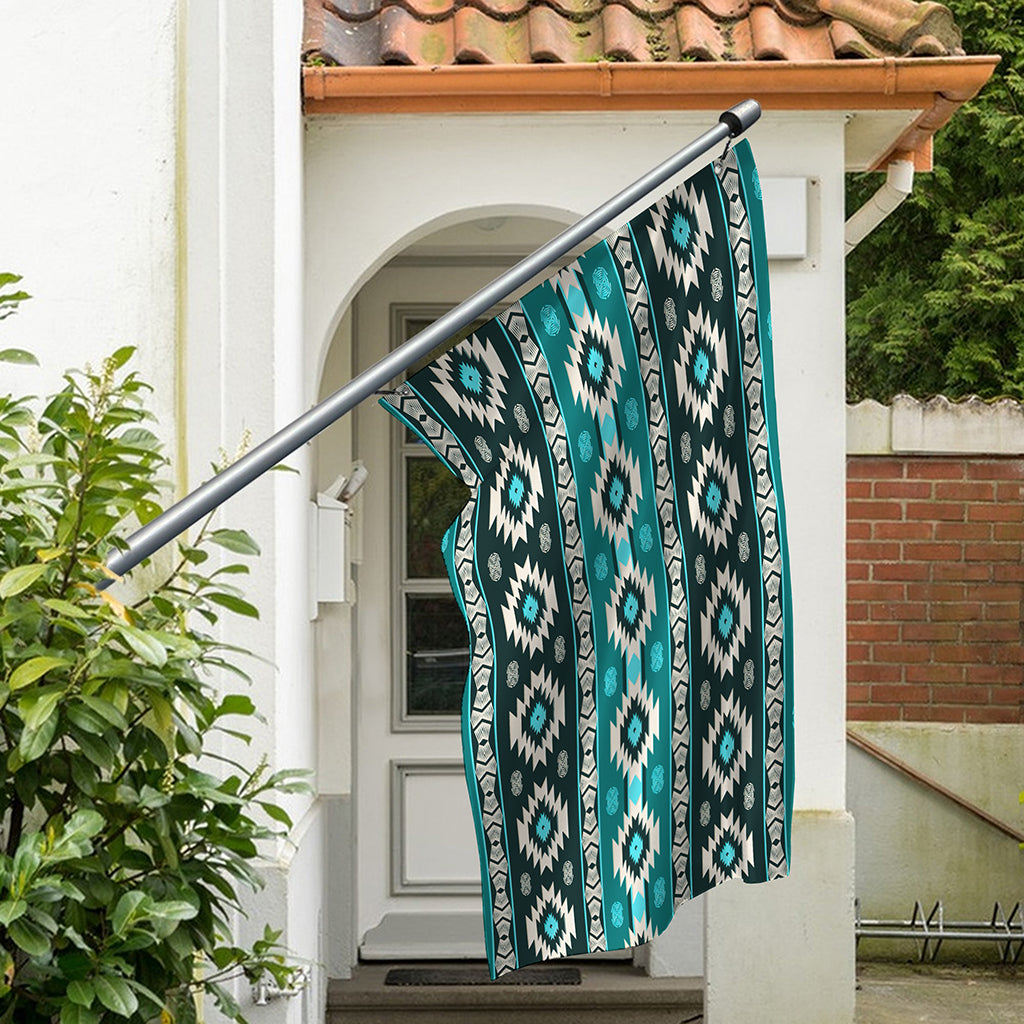 Teal Southwestern Navajo Pattern Print Polyester Flag