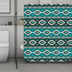 Teal Southwestern Navajo Pattern Print Polyester Shower Curtain