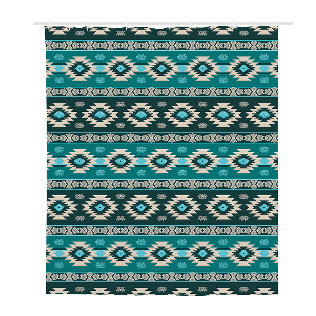 Teal Southwestern Navajo Pattern Print Polyester Shower Curtain