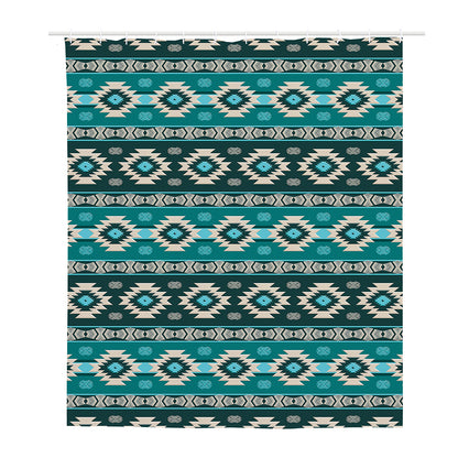 Teal Southwestern Navajo Pattern Print Polyester Shower Curtain