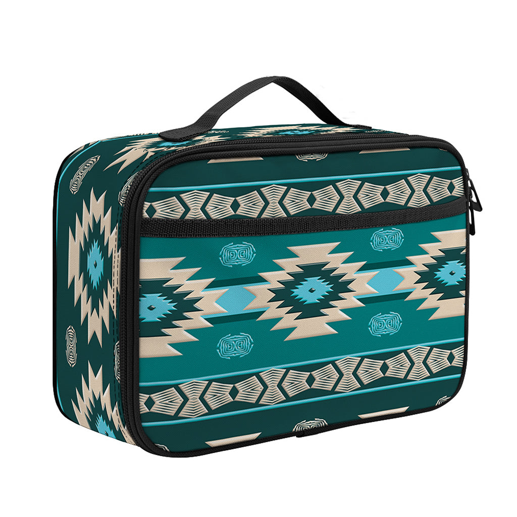 Teal Southwestern Navajo Pattern Print Portable Lunch Bag