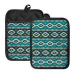 Teal Southwestern Navajo Pattern Print Pot Holders With Pocket