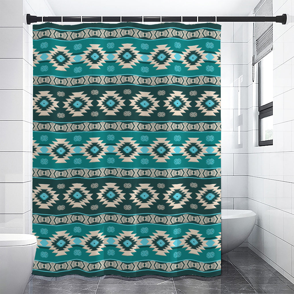 Teal Southwestern Navajo Pattern Print Premium Shower Curtain