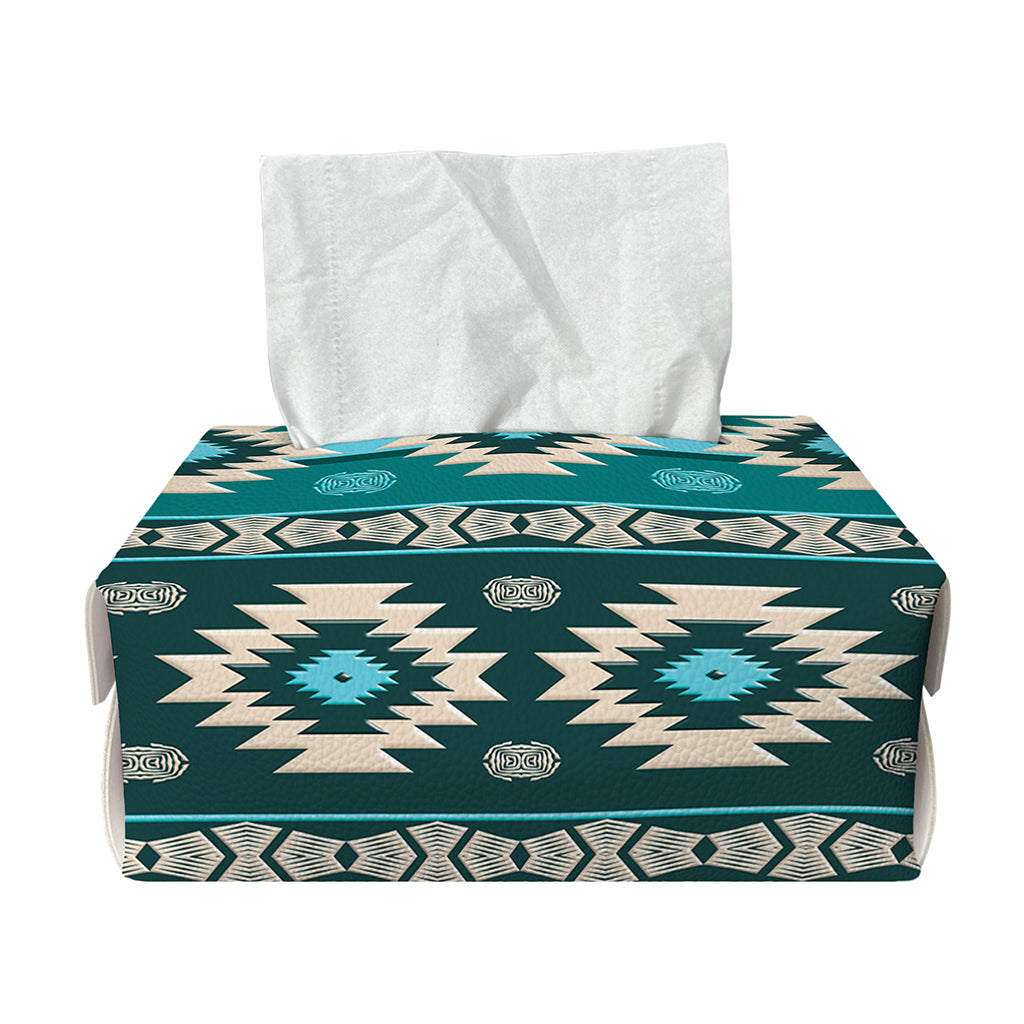 Teal Southwestern Navajo Pattern Print Rectangle Tissue Box Cover