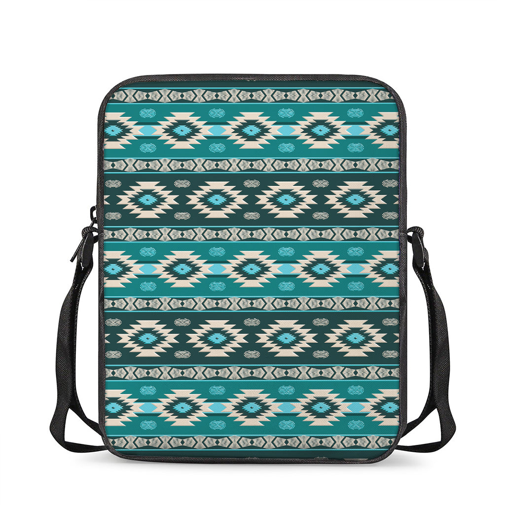 Teal Southwestern Navajo Pattern Print Rectangular Crossbody Bag