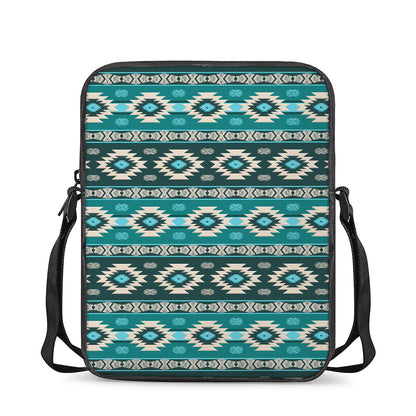 Teal Southwestern Navajo Pattern Print Rectangular Crossbody Bag