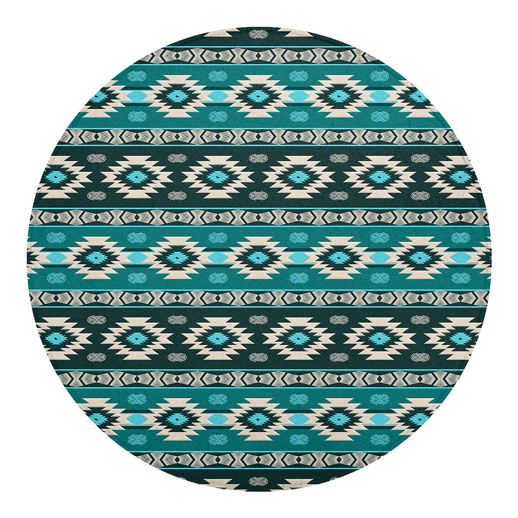 Teal Southwestern Navajo Pattern Print Round Blanket