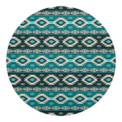 Teal Southwestern Navajo Pattern Print Round Blanket