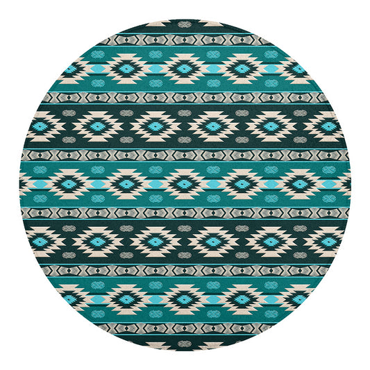 Teal Southwestern Navajo Pattern Print Round Blanket