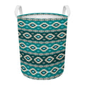 Teal Southwestern Navajo Pattern Print Round Laundry Basket