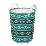 Teal Southwestern Navajo Pattern Print Round Laundry Basket