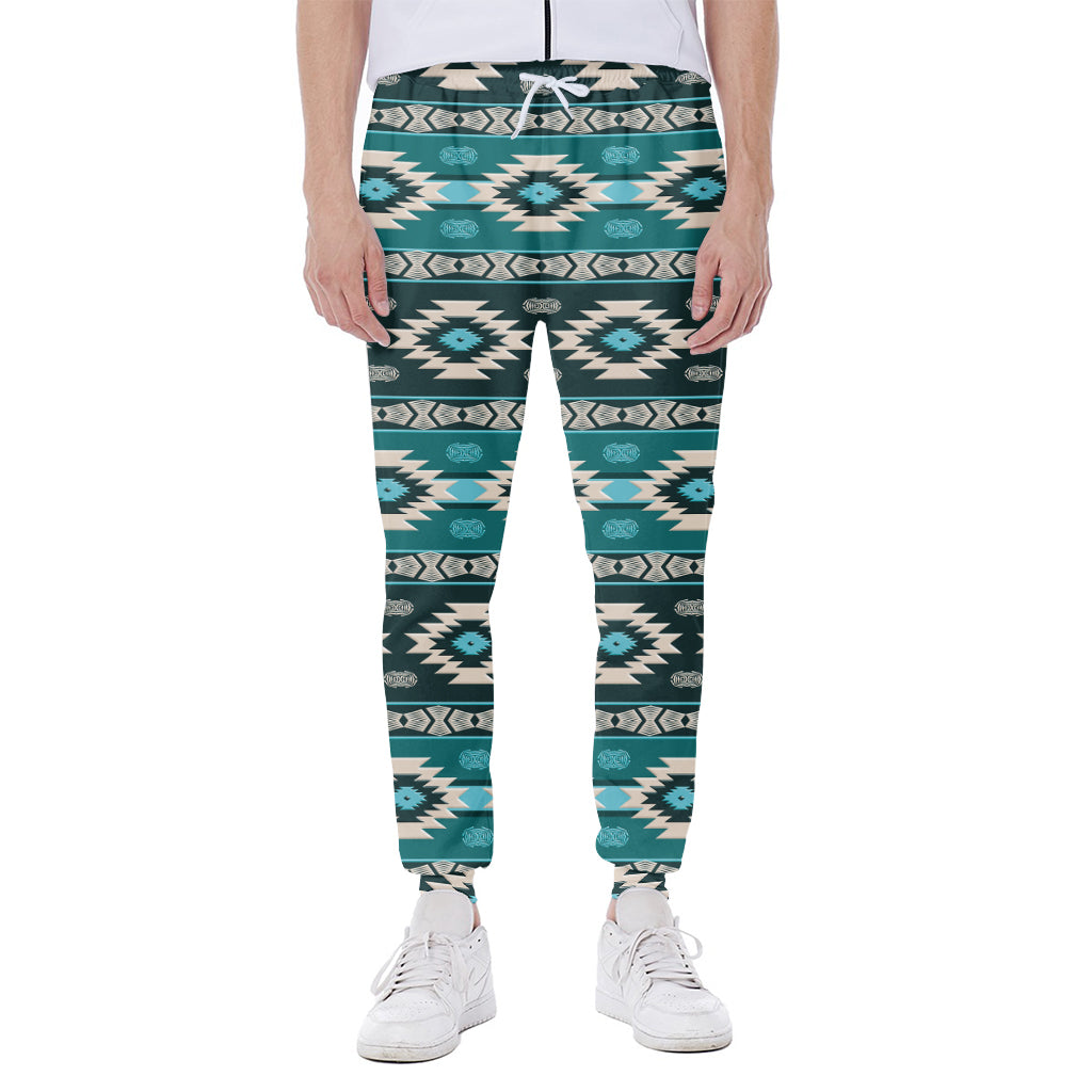 Teal Southwestern Navajo Pattern Print Scuba Joggers