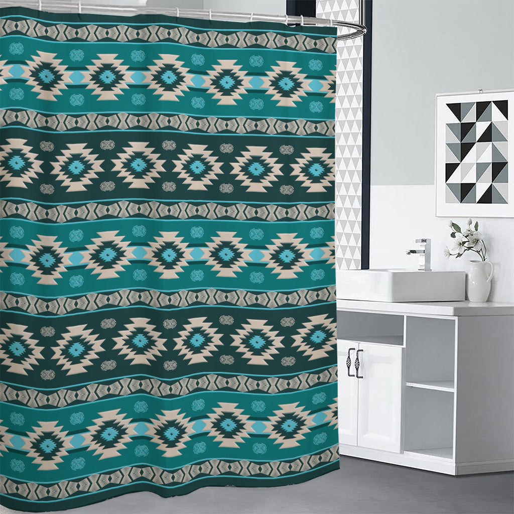 Teal Southwestern Navajo Pattern Print Shower Curtain