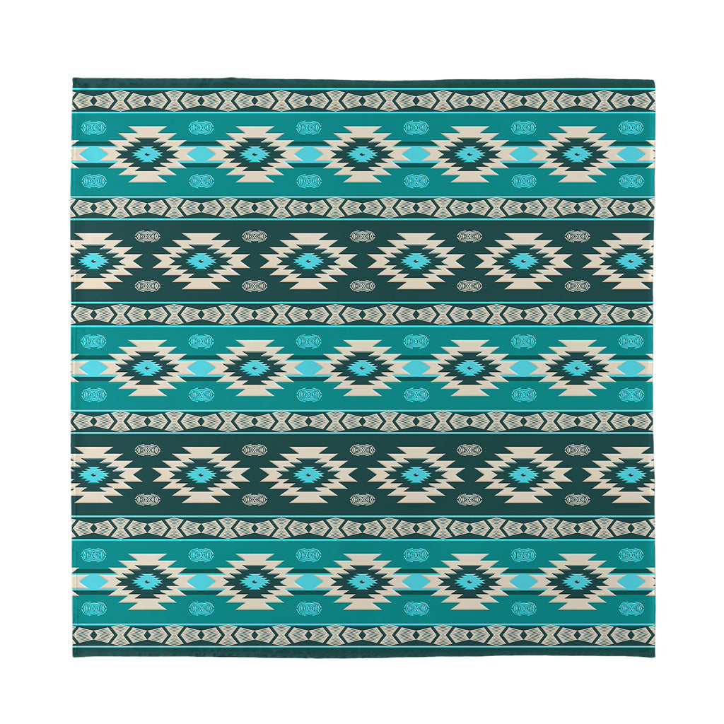 Teal Southwestern Navajo Pattern Print Silk Bandana
