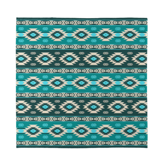 Teal Southwestern Navajo Pattern Print Silk Bandana