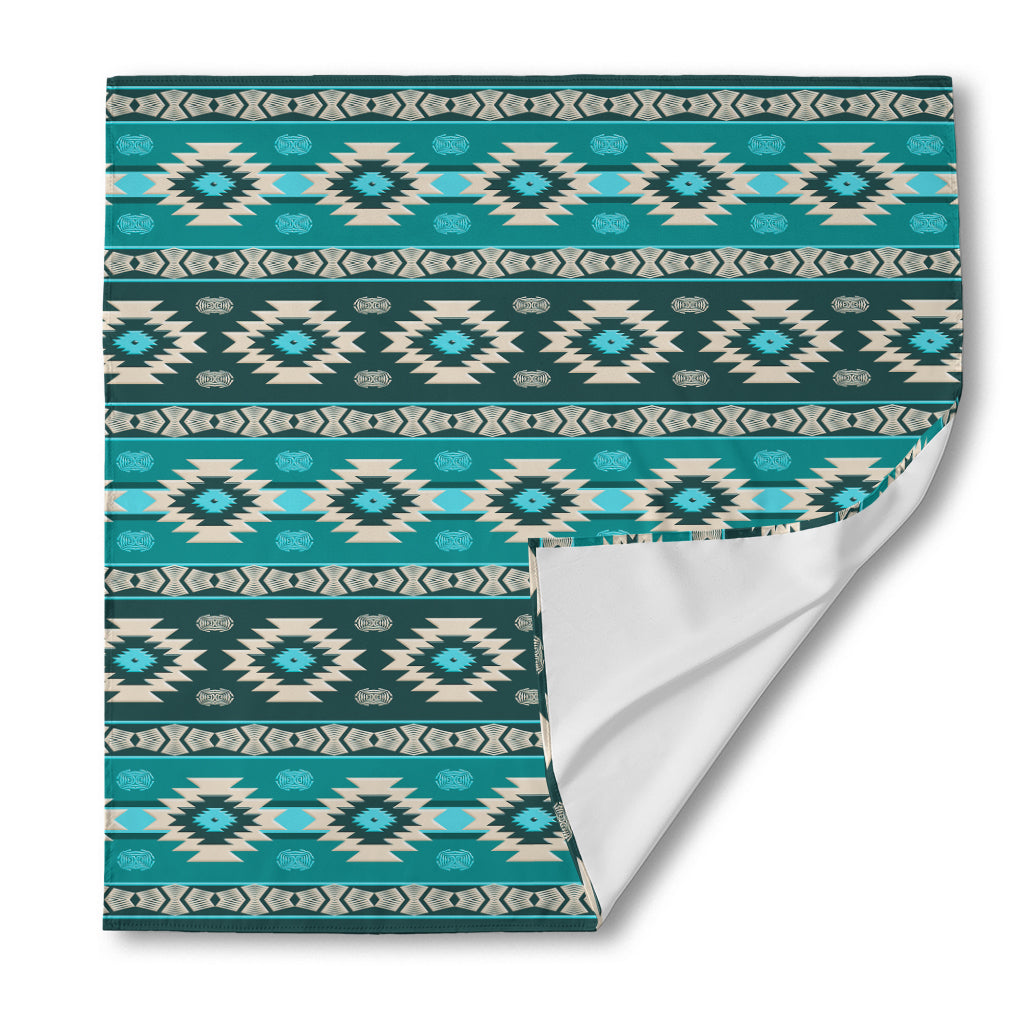 Teal Southwestern Navajo Pattern Print Silk Bandana