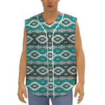 Teal Southwestern Navajo Pattern Print Sleeveless Baseball Jersey