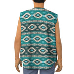 Teal Southwestern Navajo Pattern Print Sleeveless Baseball Jersey