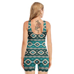 Teal Southwestern Navajo Pattern Print Sleeveless One Piece Swimsuit