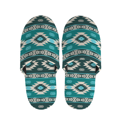Teal Southwestern Navajo Pattern Print Slippers