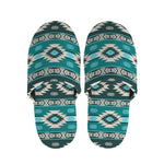 Teal Southwestern Navajo Pattern Print Slippers