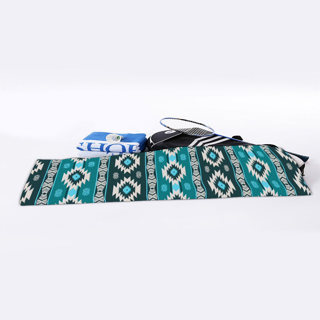 Teal Southwestern Navajo Pattern Print Sports Towel