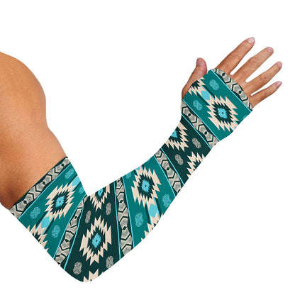 Teal Southwestern Navajo Pattern Print Sun Protection Arm Sleeves