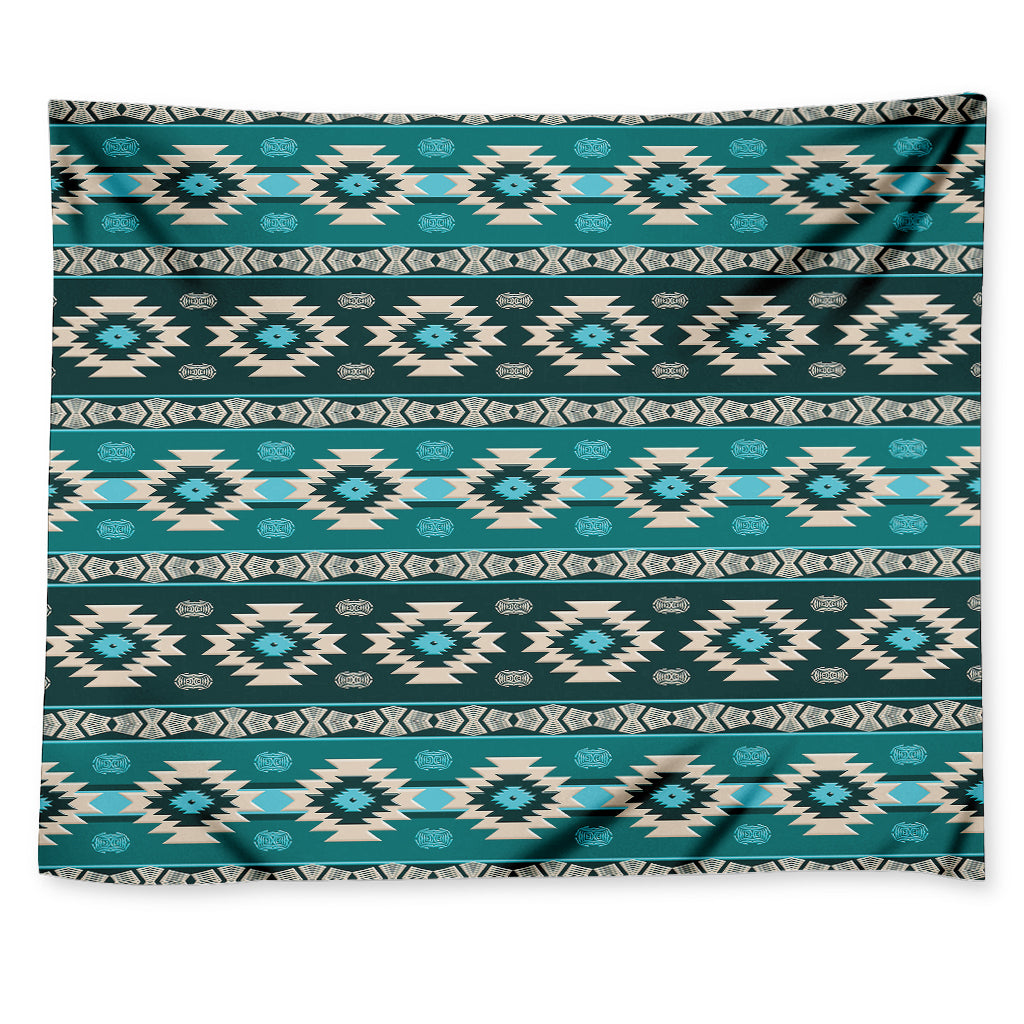 Teal Southwestern Navajo Pattern Print Tapestry
