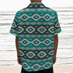 Teal Southwestern Navajo Pattern Print Textured Short Sleeve Shirt