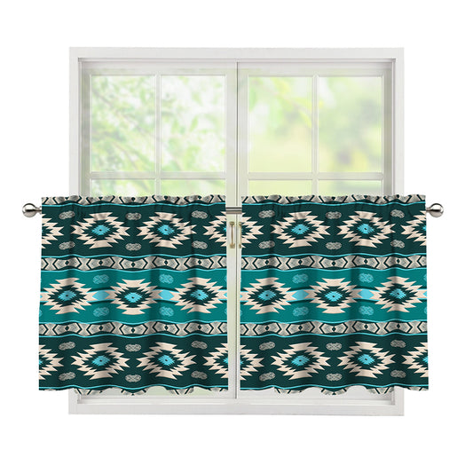 Teal Southwestern Navajo Pattern Print Tier Curtains