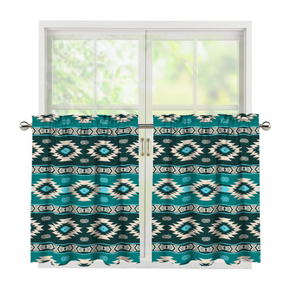 Teal Southwestern Navajo Pattern Print Tier Curtains